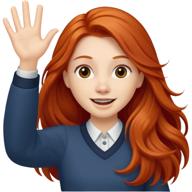 Excited long haired redhead waving emoji