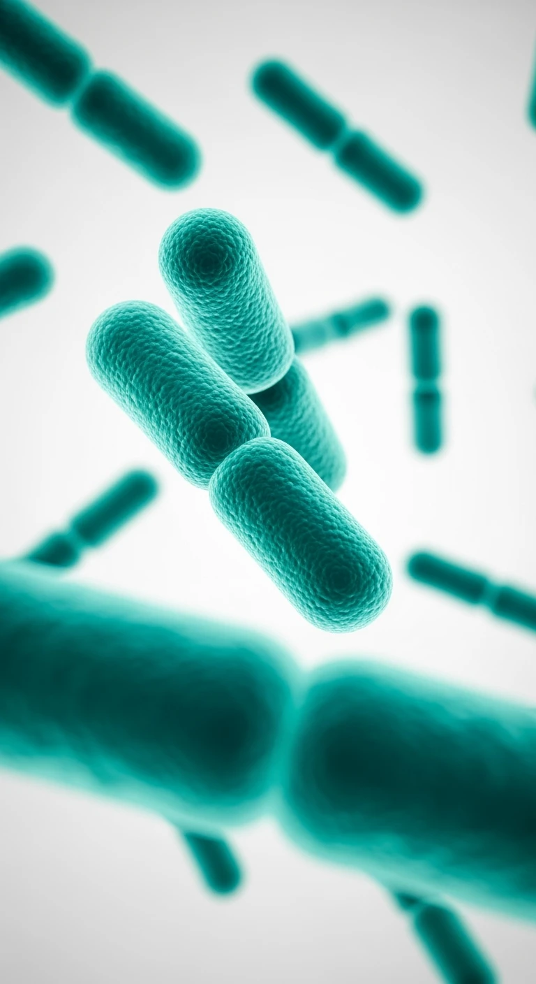 batteri intestinali turchesi fluttuano in aria, sfondo bianco, ùma iperrealistica 4k emoji