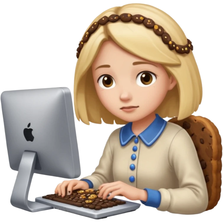 cookie clicker addict girl at computer emoji