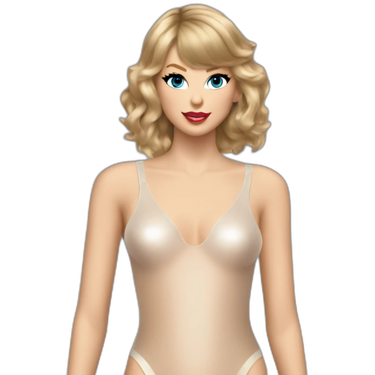Taylor swift in a flush translucent bodysuit looking left emoji