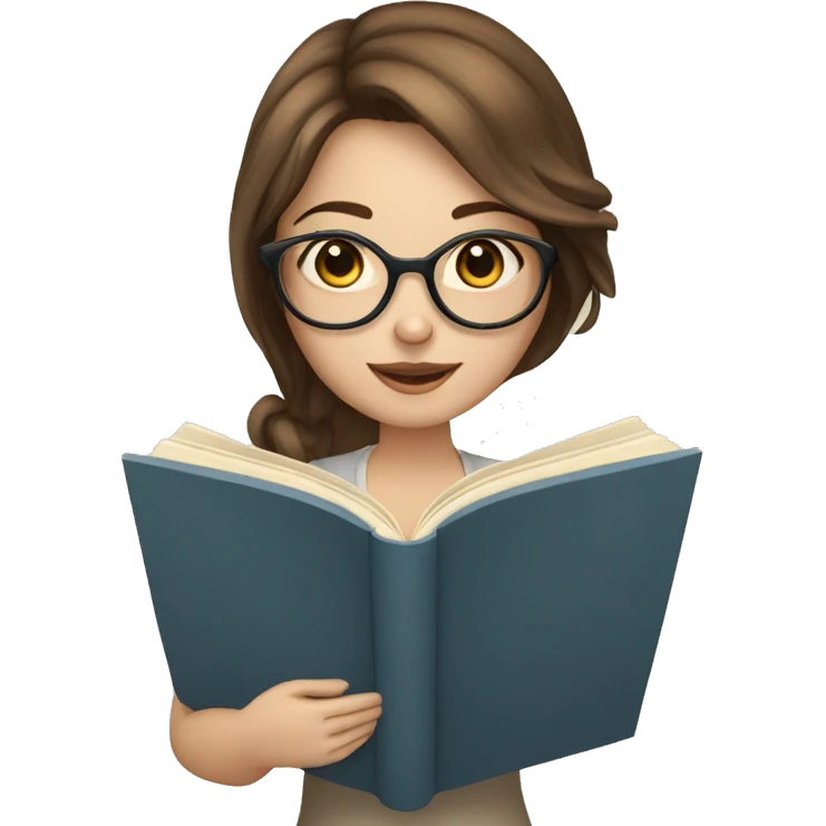 pale girl brown hair with glasses reading a book  emoji