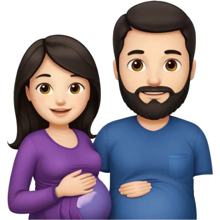 Una mujer embarazada y un hombre con barba ambos cabello oscuro  emoji