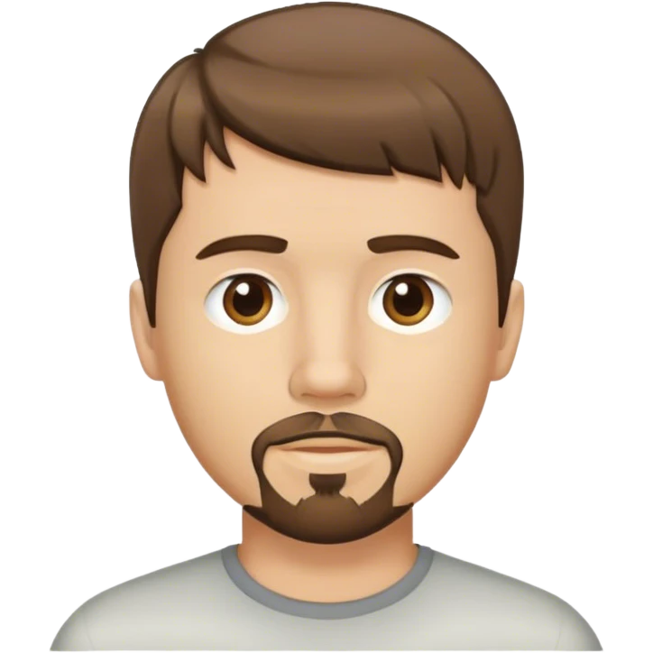  white male, short medium brown colored hair with bangs and goatee,  emoji