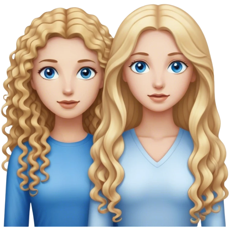 beautiful woman, long curly blonde hair, blue eyes, long straight brown hair, blue eyes,  emoji