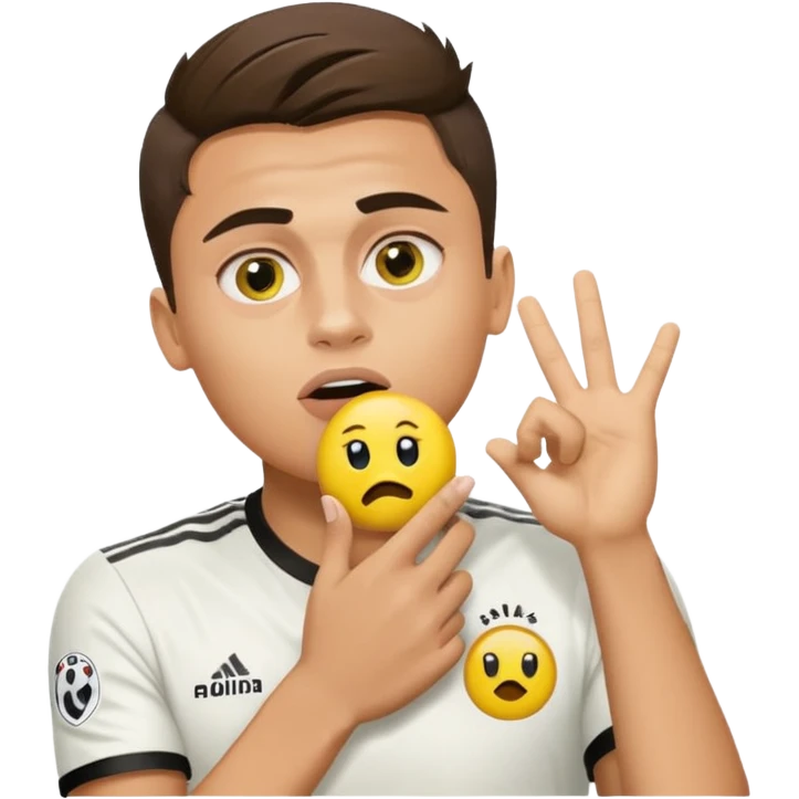 Paulo Dybala celebration with hand over mouth, but make it so you use the yellow emoji face emoji  and hand like a generic emoji emoji