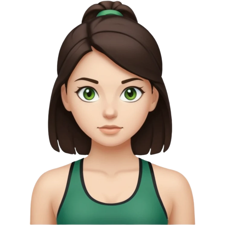 Brunette girl with dark green eyes, wearing workout clothes  emoji