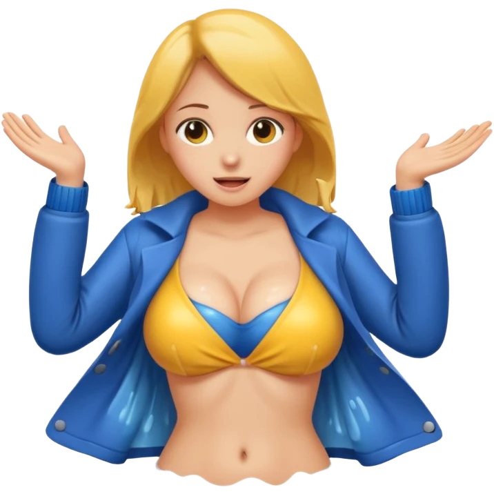 A girl taking off her coat showing big wet breasts emoji