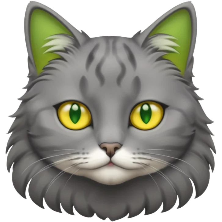 Cat grey with yellow and green eys emoji
