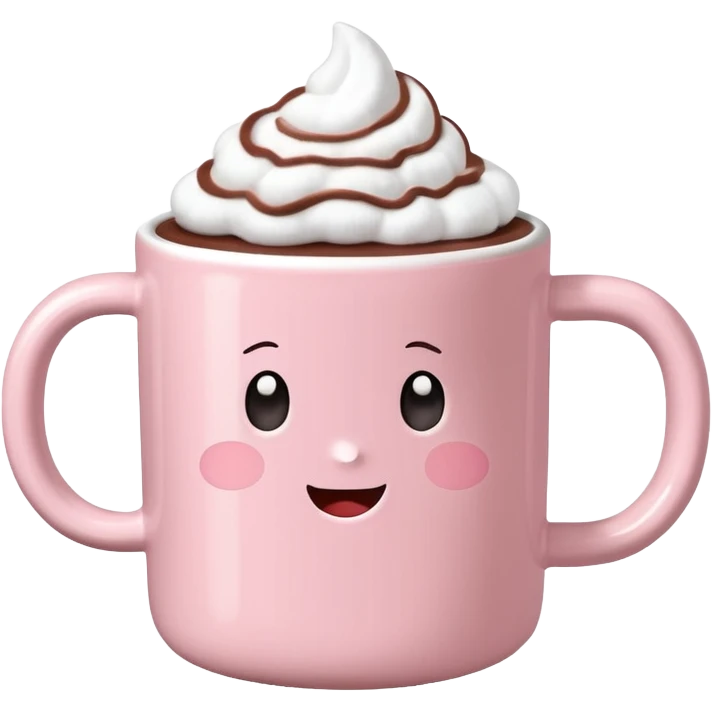 light pink mug with hot chocolate and marshmallows emoji