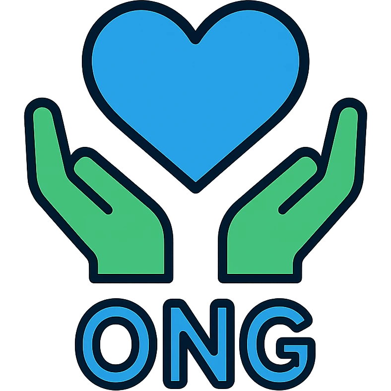 ONG logo, minimal, geometric, blue and green color scheme, clean lines, vector style emoji