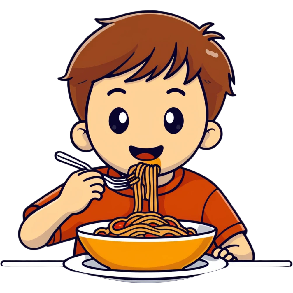 a boy eating spaghetti emoji