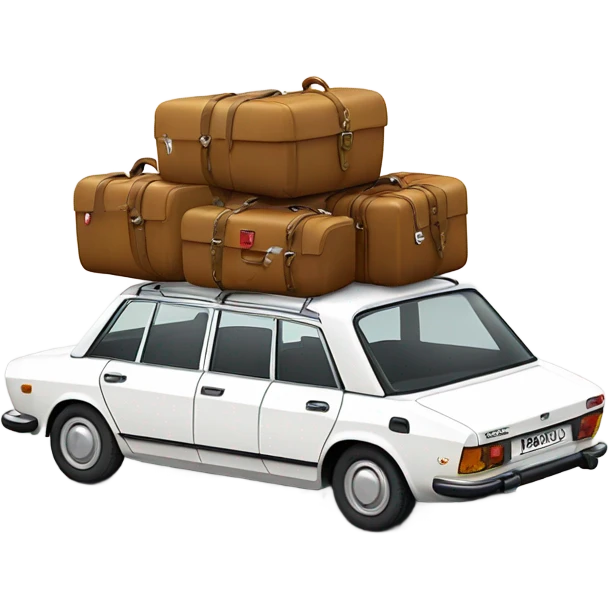 a white peugeot 504 break with few luggage on the roof emoji