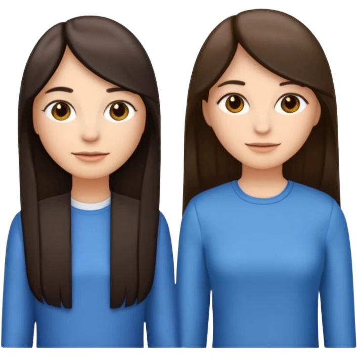 generate me emojis of sisters, one should look older, the other younger. the older one has dark brown hair, long, straight, the younger one is slightly lighter, also straight, long. clothes are any in principle, the main thing is that they more or less look like each other emoji