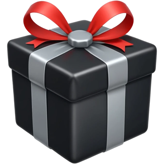 black wrapped present with metallic silver ribbon, apple emoji style, no text emoji