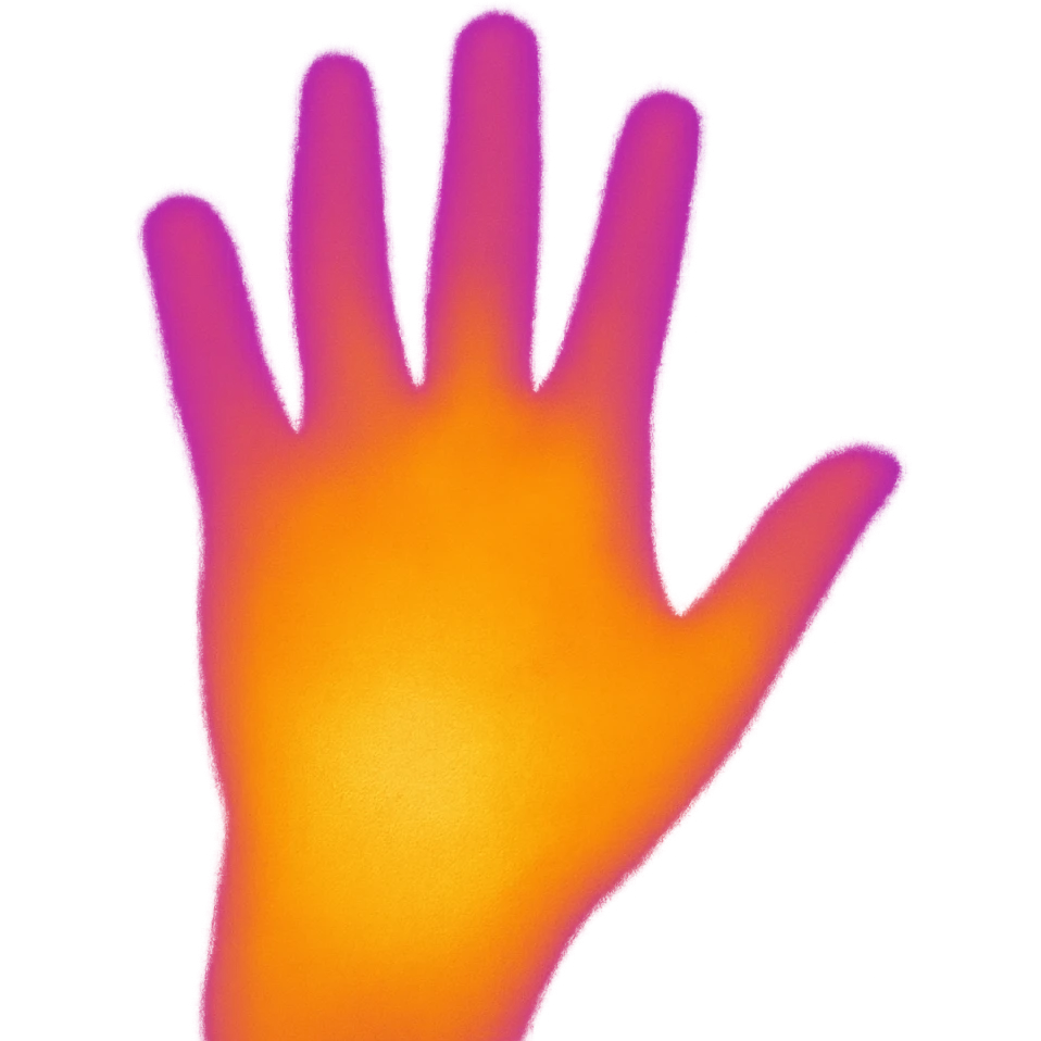 A hand with a thermal camera effect, purple color emoji
