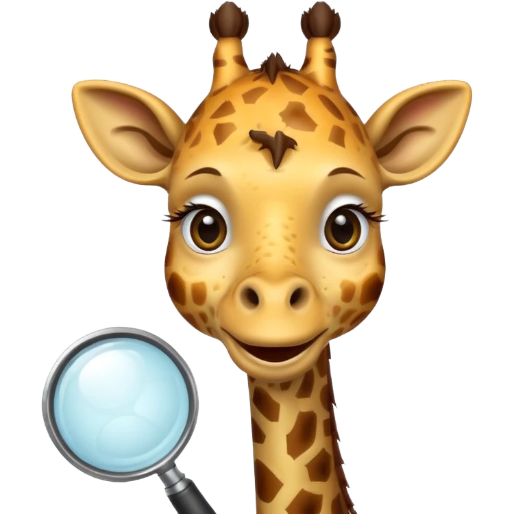 curious giraffe with creepy smile and with magnifying glass emoji