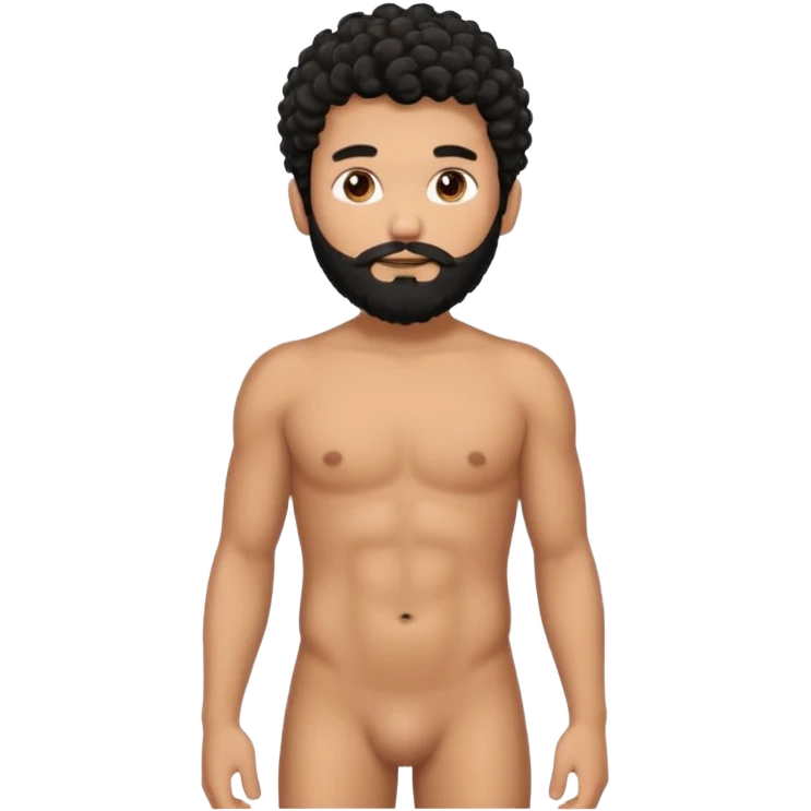 Tan Latino, Mexican male, black curly hair, shape of hair is a modern fade hair cut. with beard. He is standing naked posing.  emoji