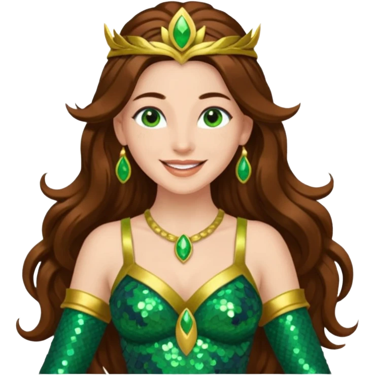 Terra, Goddess of Earth from Gods and Goddesses with long brown hair, green sequin outfit emoji