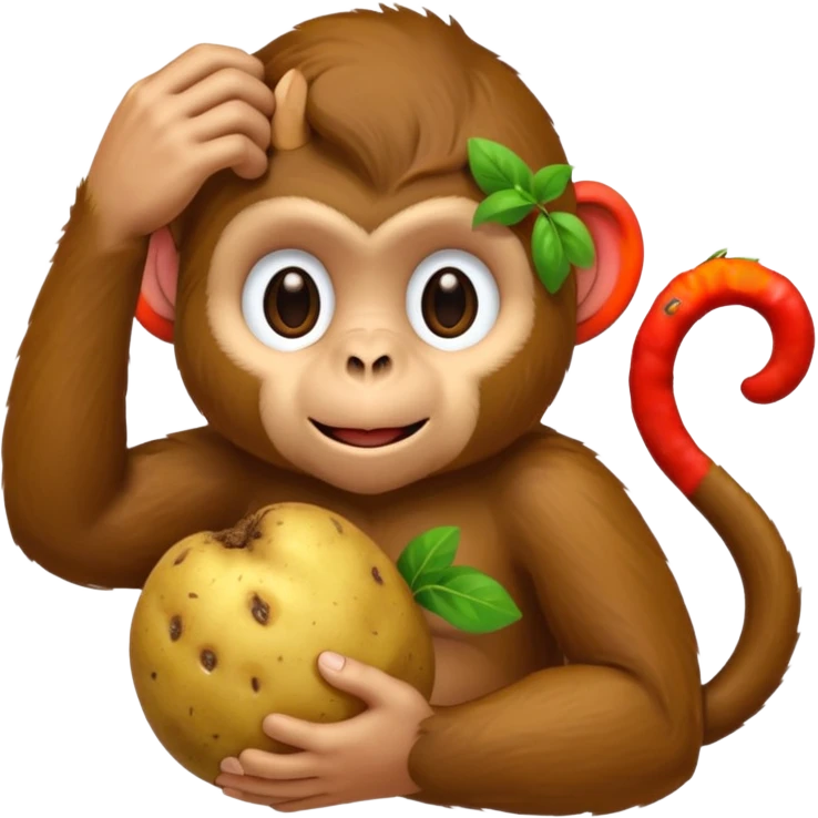 Monkey holding a potato and scratching its head emoji