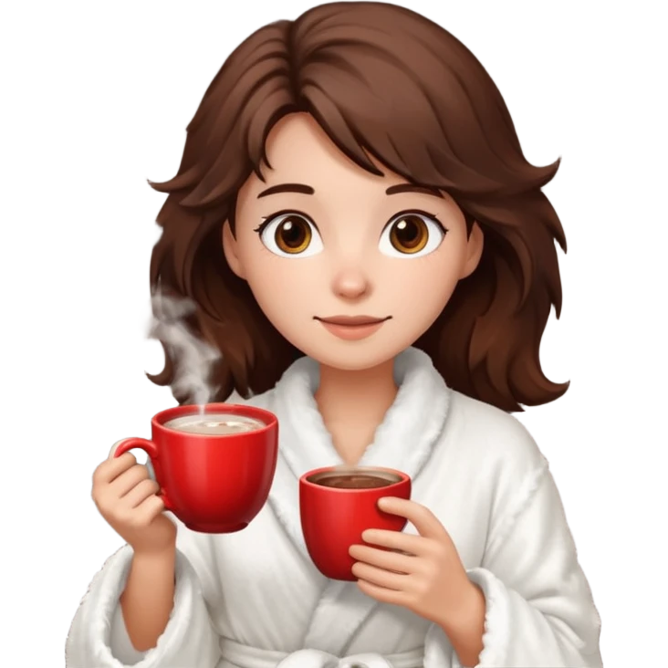 {
      "type": "human",
      "look": "fluffy robe woman, messy hair, holding cup of cocoa",
      "description": "a woman in a fluffy robe with messy hair, holding a cup of cocoa"
    } emoji