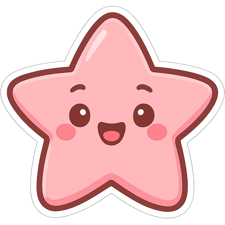 pink star, bright and happy, chibi style sticker emoji