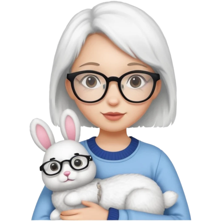 Girl with glasses → holding a toy rabbit emoji