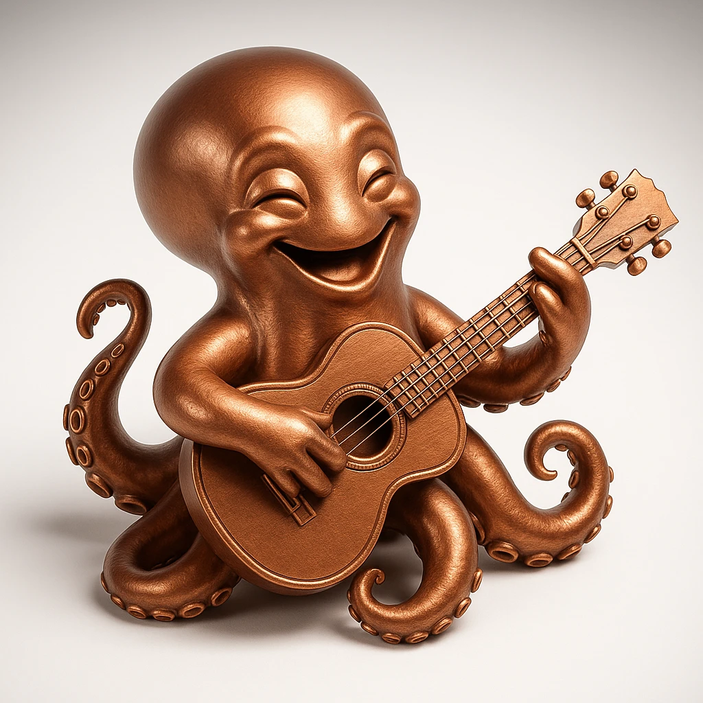 happy octopus with multiple arms playing guitar emoji
