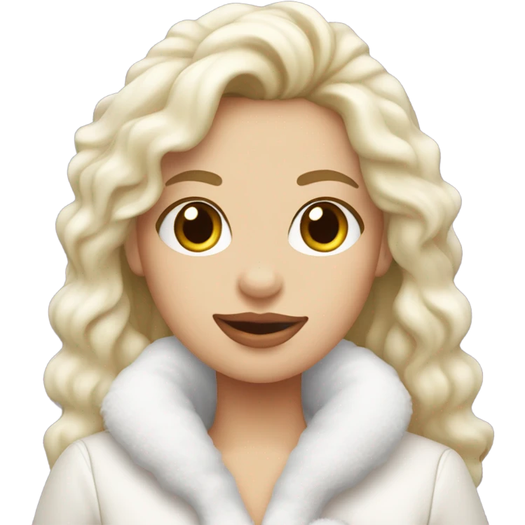 blonde girl wearing white fluffy jacket and a coffee to go in hand all dress white and a white bow on hair emoji