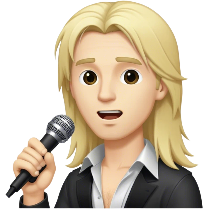 close up side view head of a male blond rock singer with long hair singing into microphone emoji