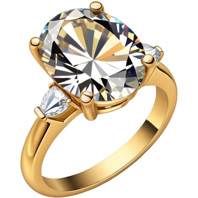 a luxurious gold diamond ring, plain band and large oval diamond stone emoji