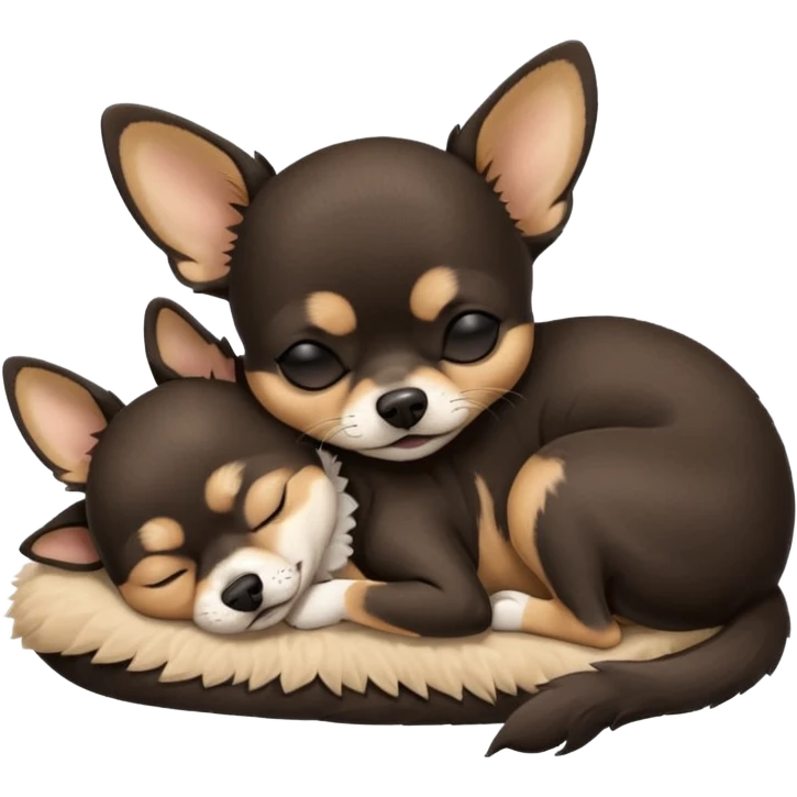 A high-resolution photo-realistic digital illustration of a cute black and tan chihuahua with eyes closed shut sleeping lazily on the ground emoji