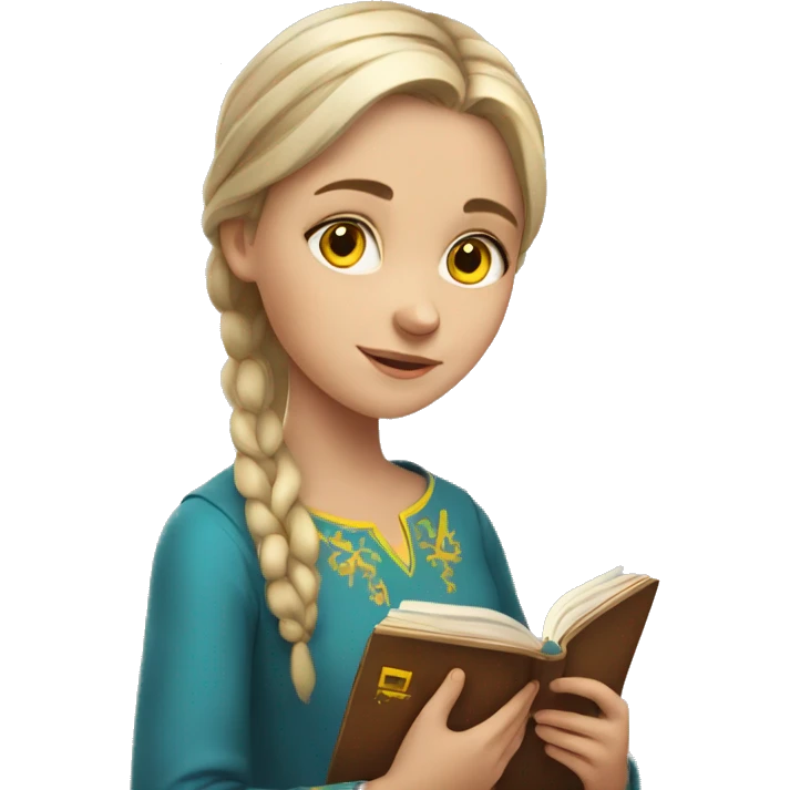 Ukrainian girl holds a book in her hands emoji
