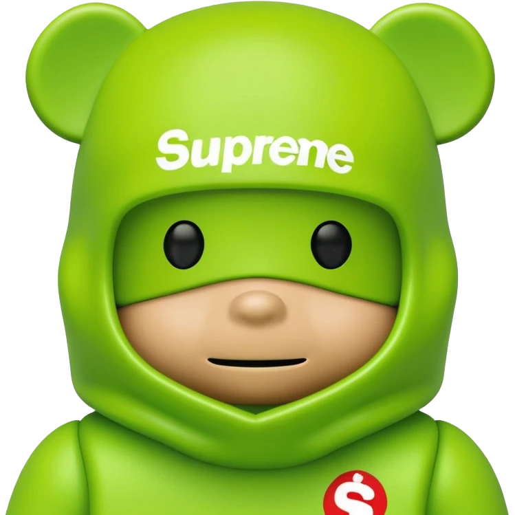 bearbrick toy wearing a lime green balaclava with a Supreme logo print emoji