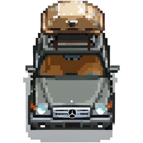 black Mercedes Benz car with roof tent emoji