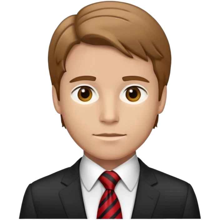 man with combed light brown hair wearing a suit with black horizontal stripes and a red tie emoji