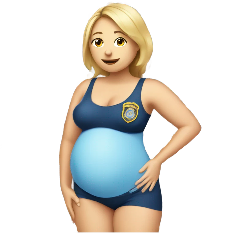 Pregnant police officer who is pregnant wearing a bathing suit mothering the crowd emoji