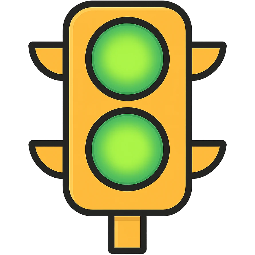 Add a glowing effect to the green lights, keep the color outline icon style, no background. emoji