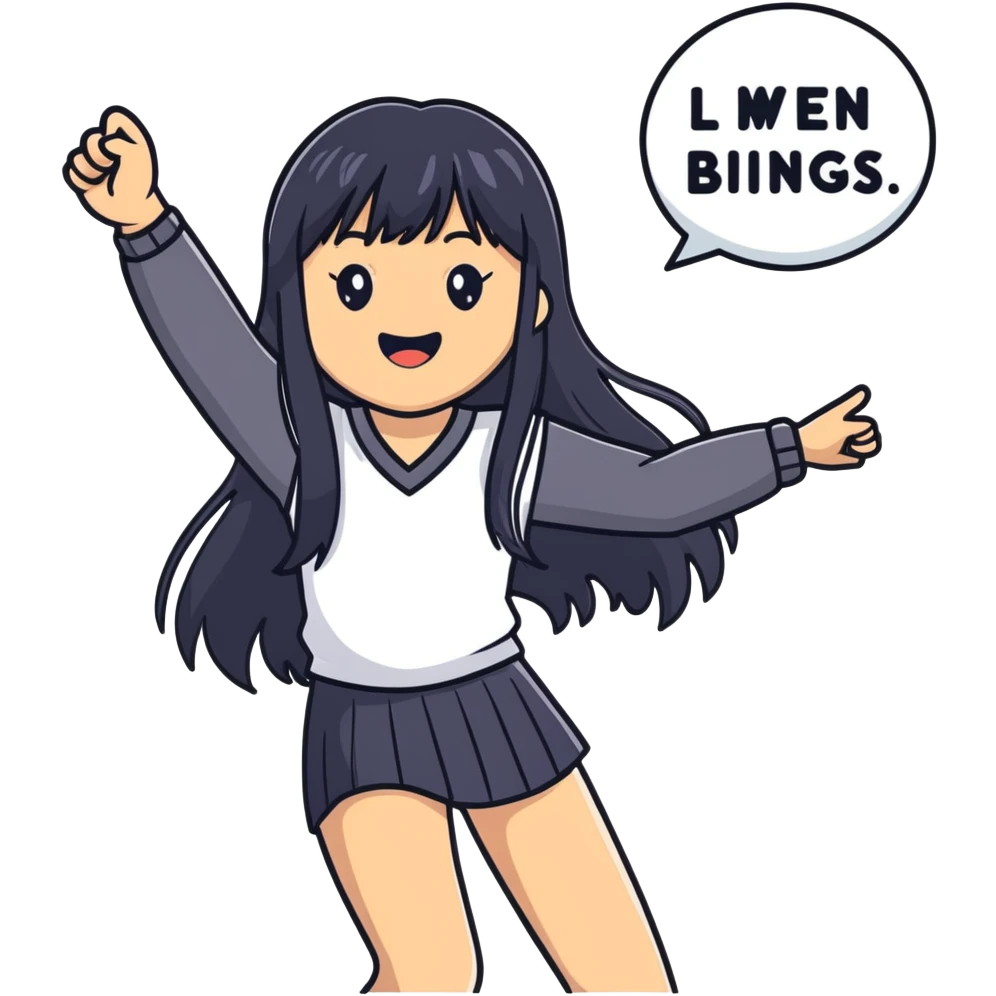 Asian woman with long black straight hair with bangs cheering for Doosan Bears baseball team emoji