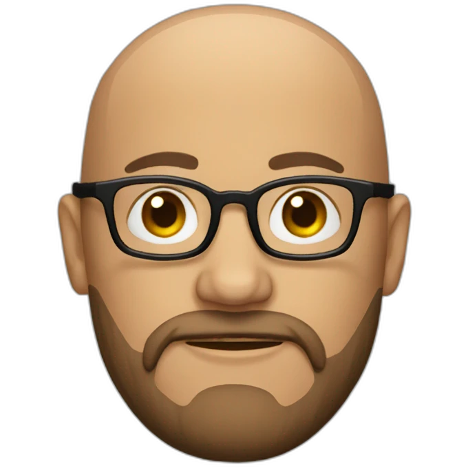 Round face Bald man with brown beard and glasses emoji