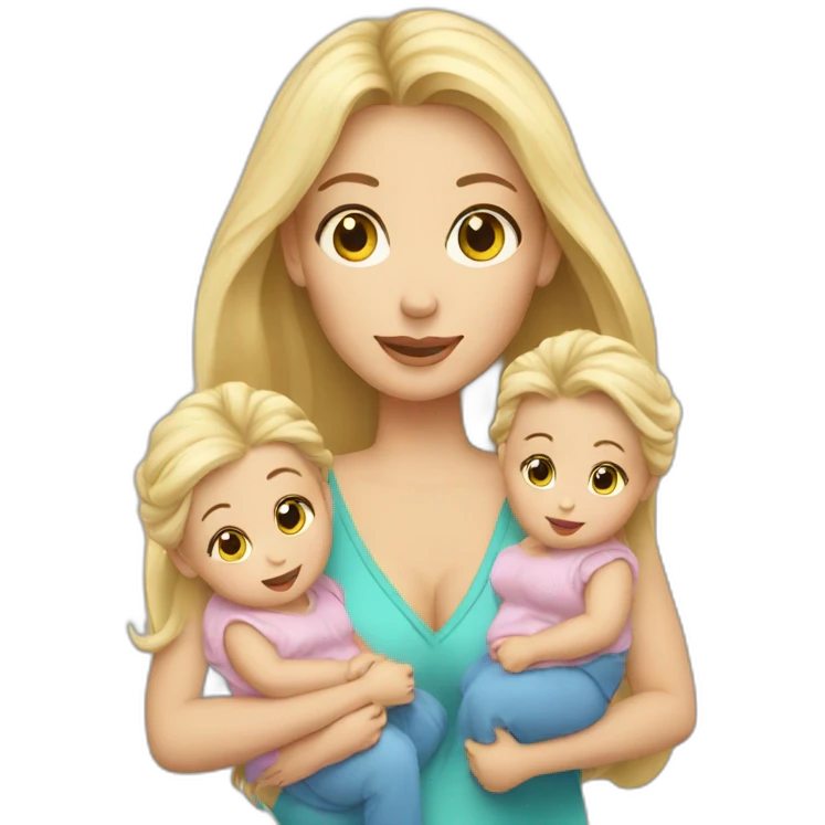long hair blonde mother with 2 female babies emoji
