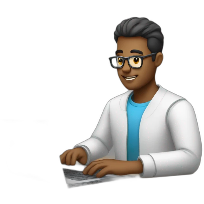 hombre joven trabajando en su laptop de frente emoji