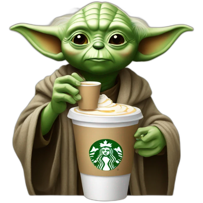 Yoda drinking starbucks emoji