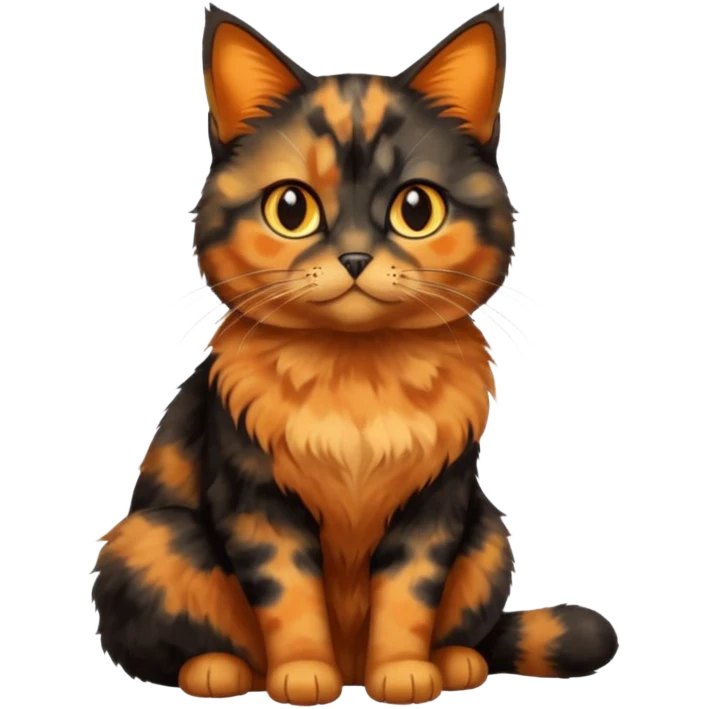 black and orange cat. tortie. amber eyes. full body.  emoji