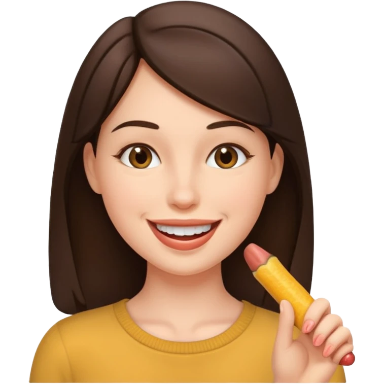 A brunette woman sucking a penis emoji