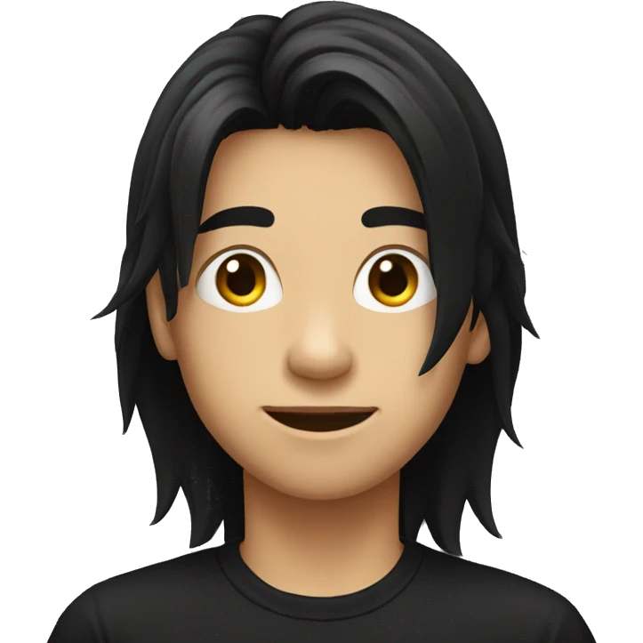 boy with long black hair in black t shirt emoji