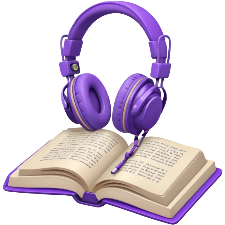 purple open storybook with purple headphones laying on it emoji