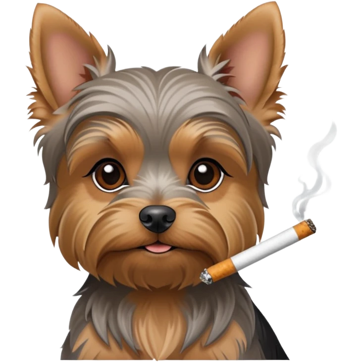 grey and brown yorkie dog with cigarette  emoji