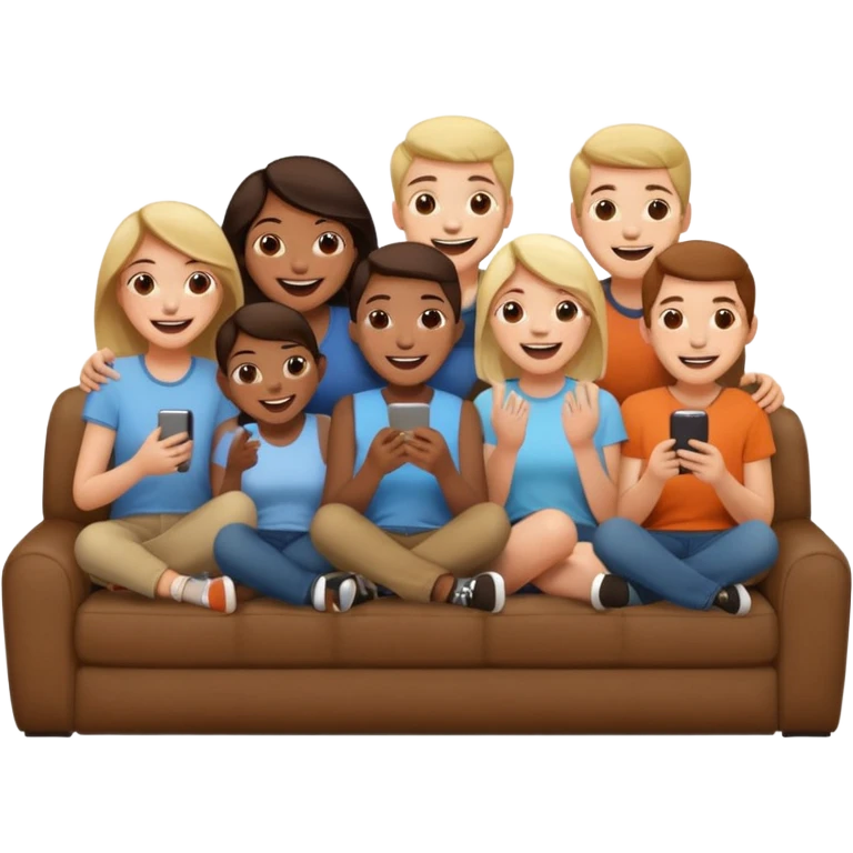 group of friends on couch having fun emoji