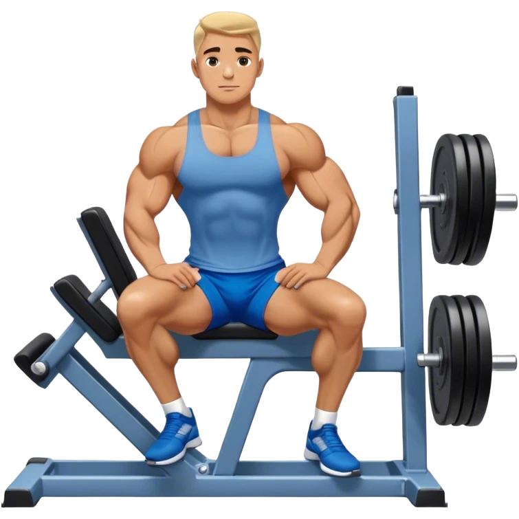 side-view bodybuilder in blue shorts seated weighted calf-raise machine on his tip toes emoji