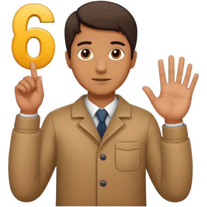 A Man holding the number 6 in one hand, and the number 7 in the other Hand.  emoji